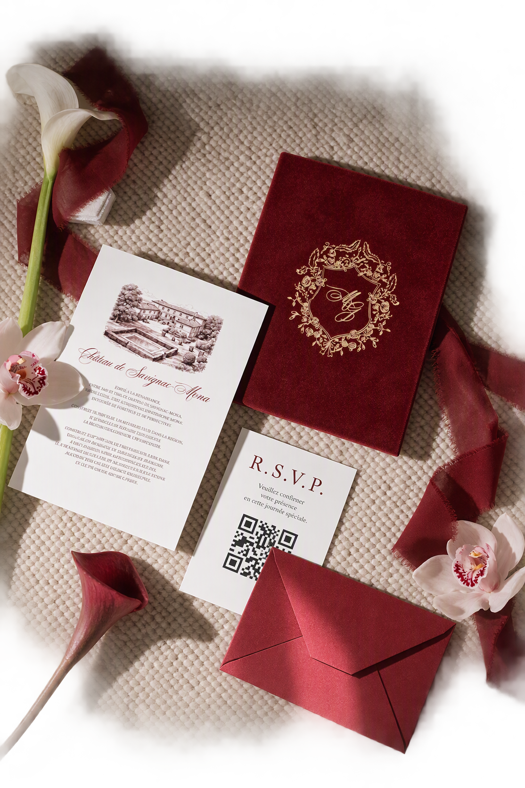 Convite Casamento Bordeaux Veludo 6