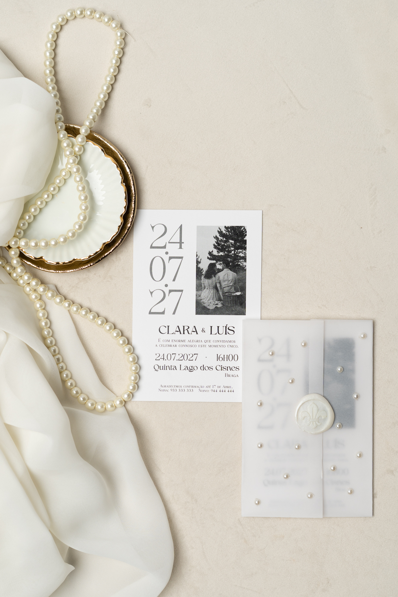 Convite Casamento Moderno Pérolas 3