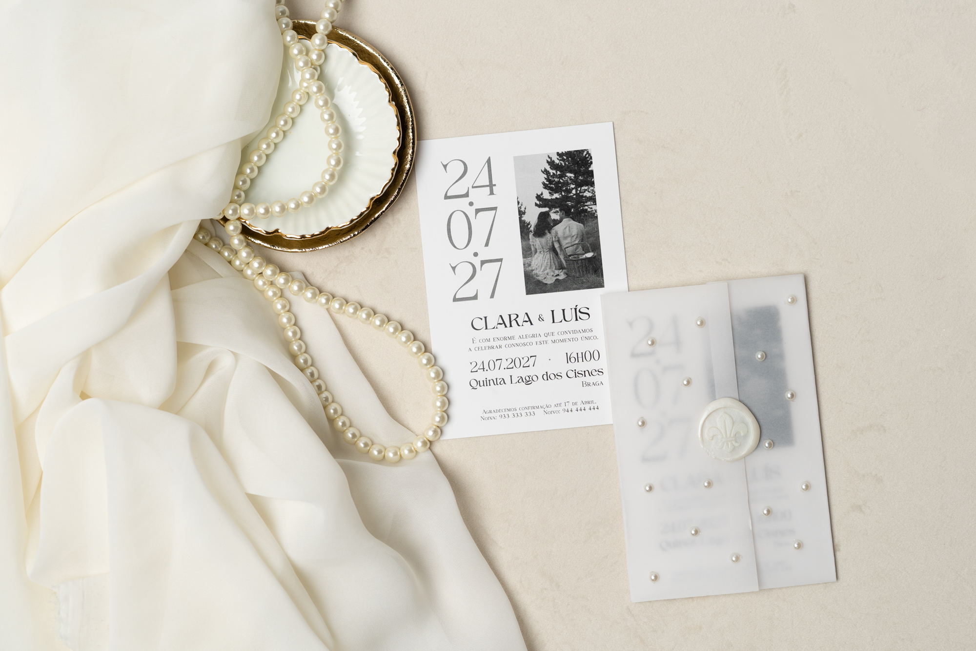 Convite Casamento Moderno Pérolas 2