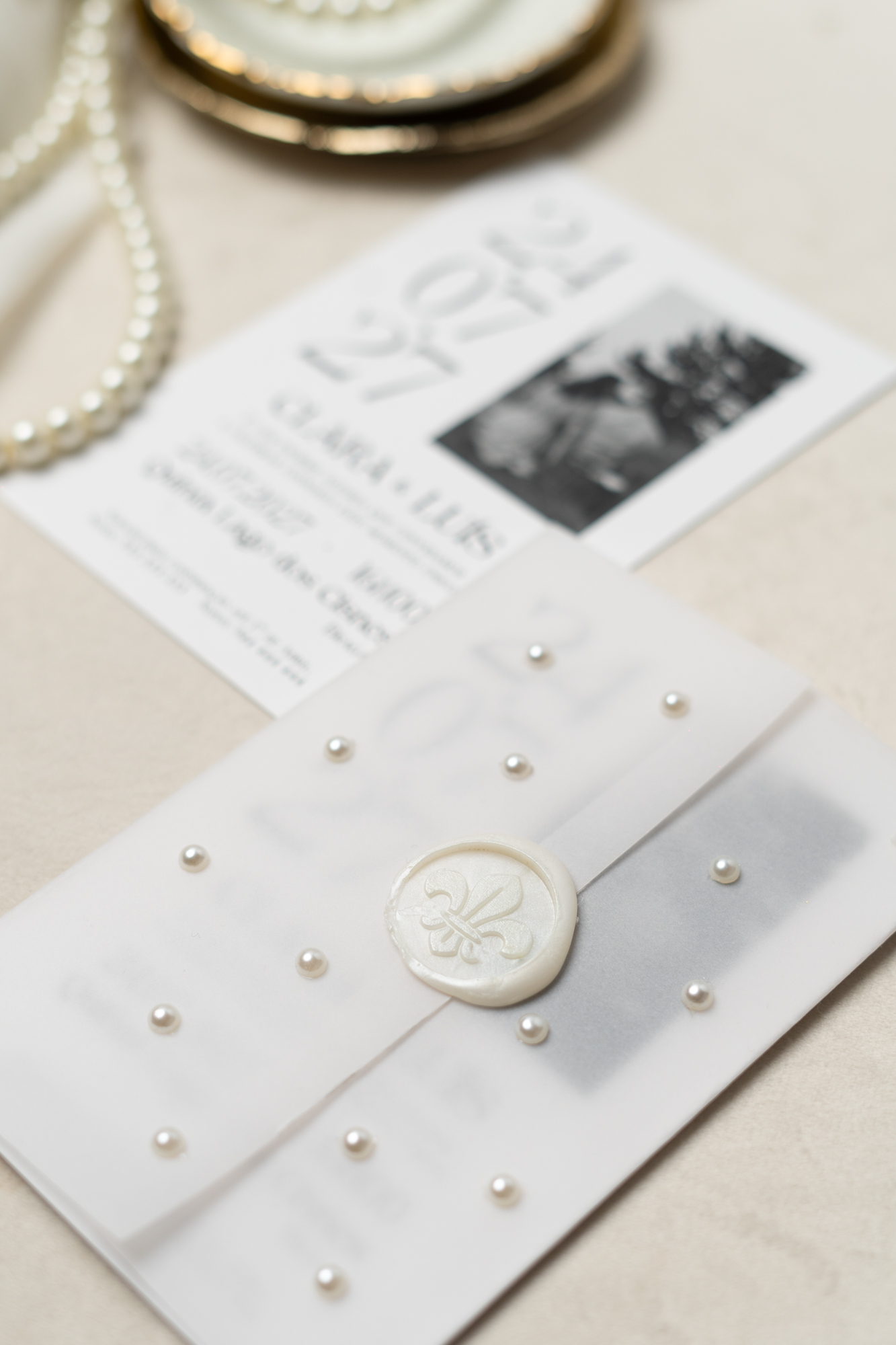 Convite Casamento Moderno Pérolas