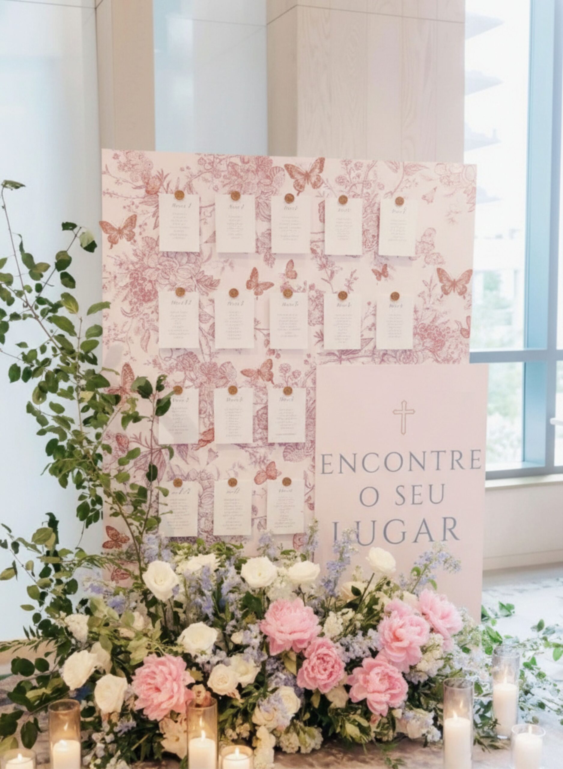 Placard de Comunhão Borboleta Rosa