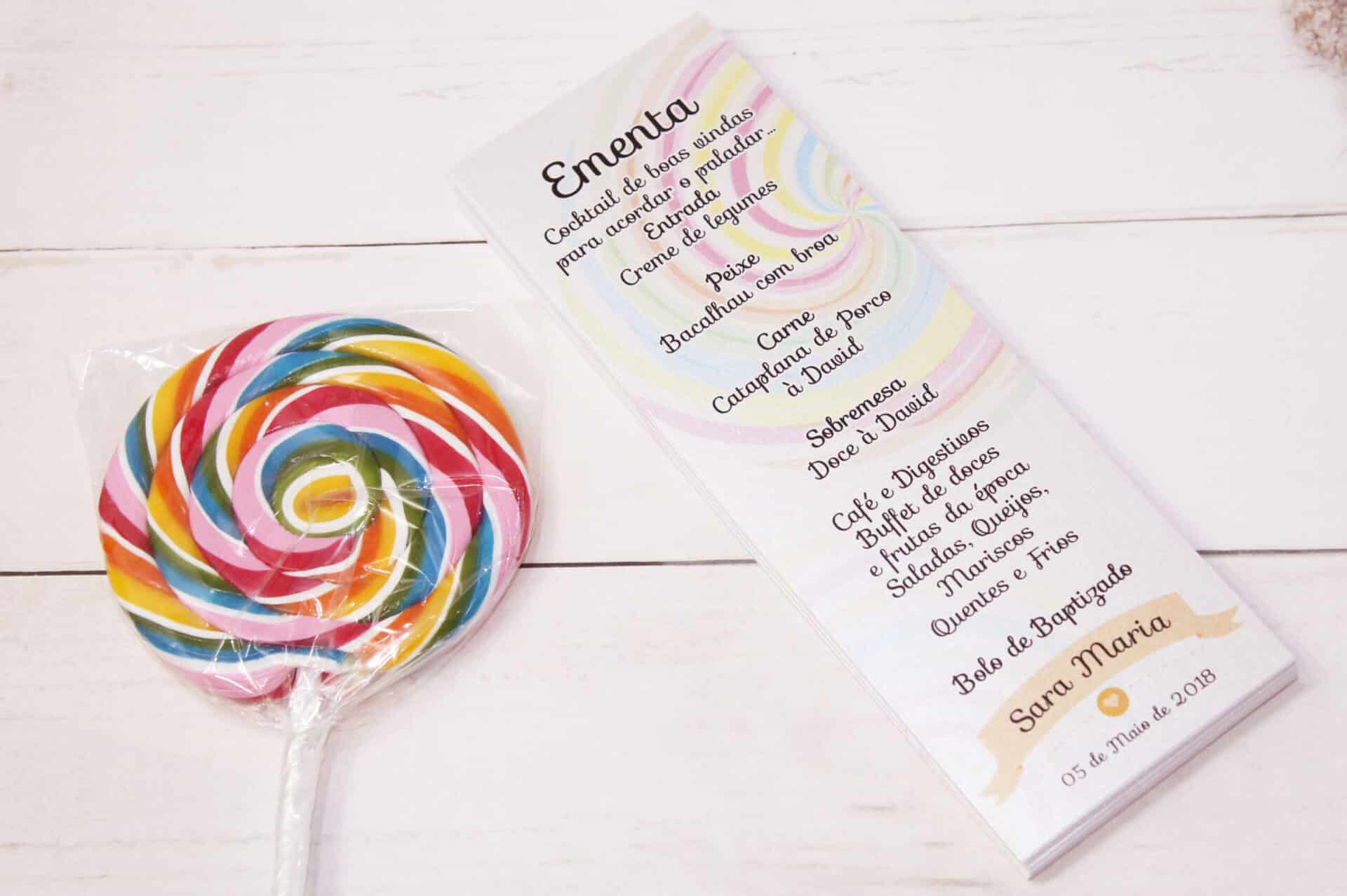 Ementa Batizado Tema Lollipop