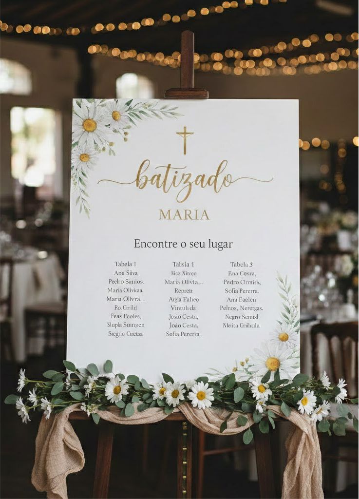 Placard Batizado Tema Margaridas