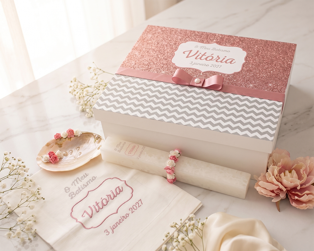 Toalha Batismo Personalizada Glitter