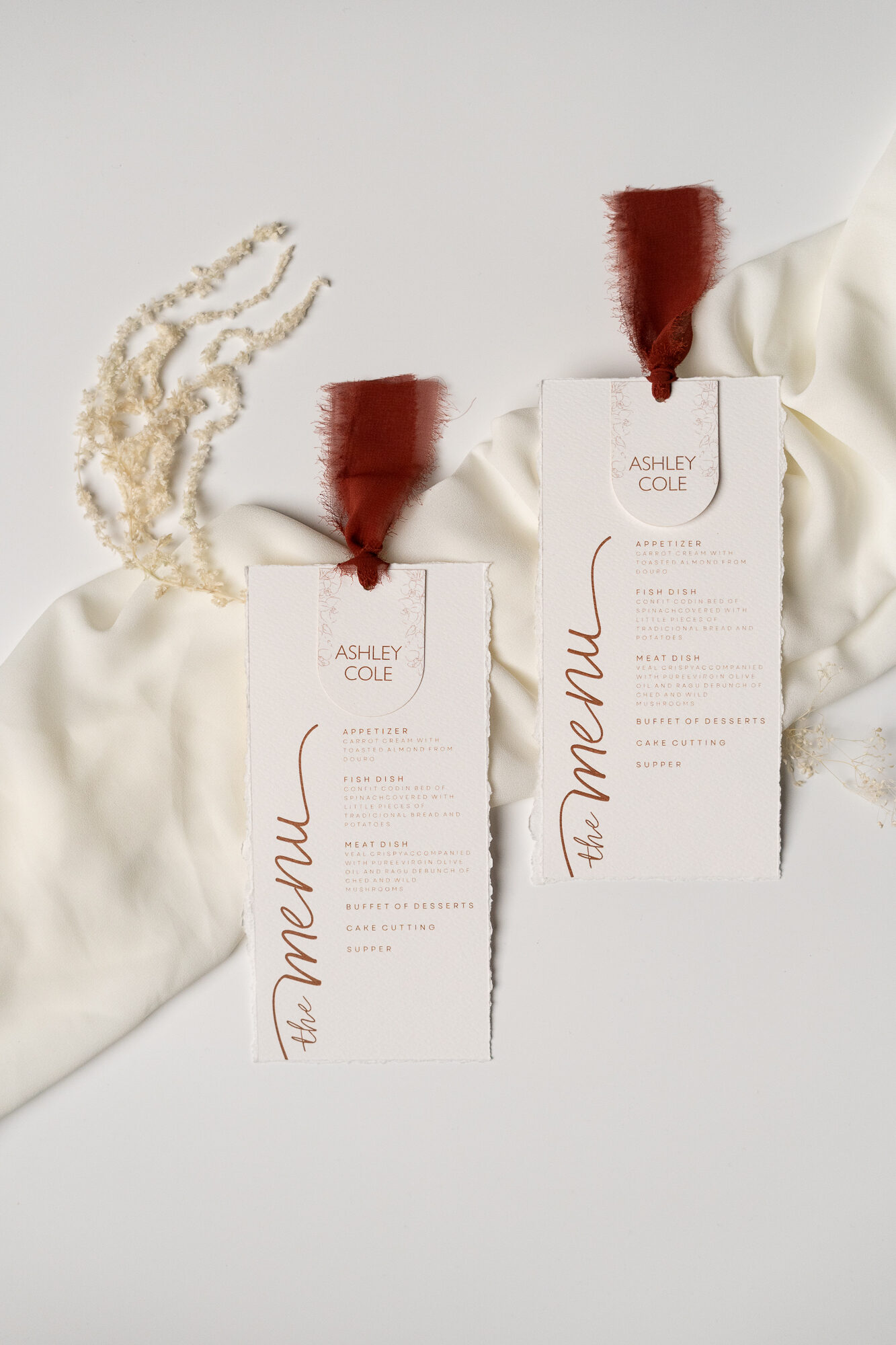 Menu de casamento moderno e original