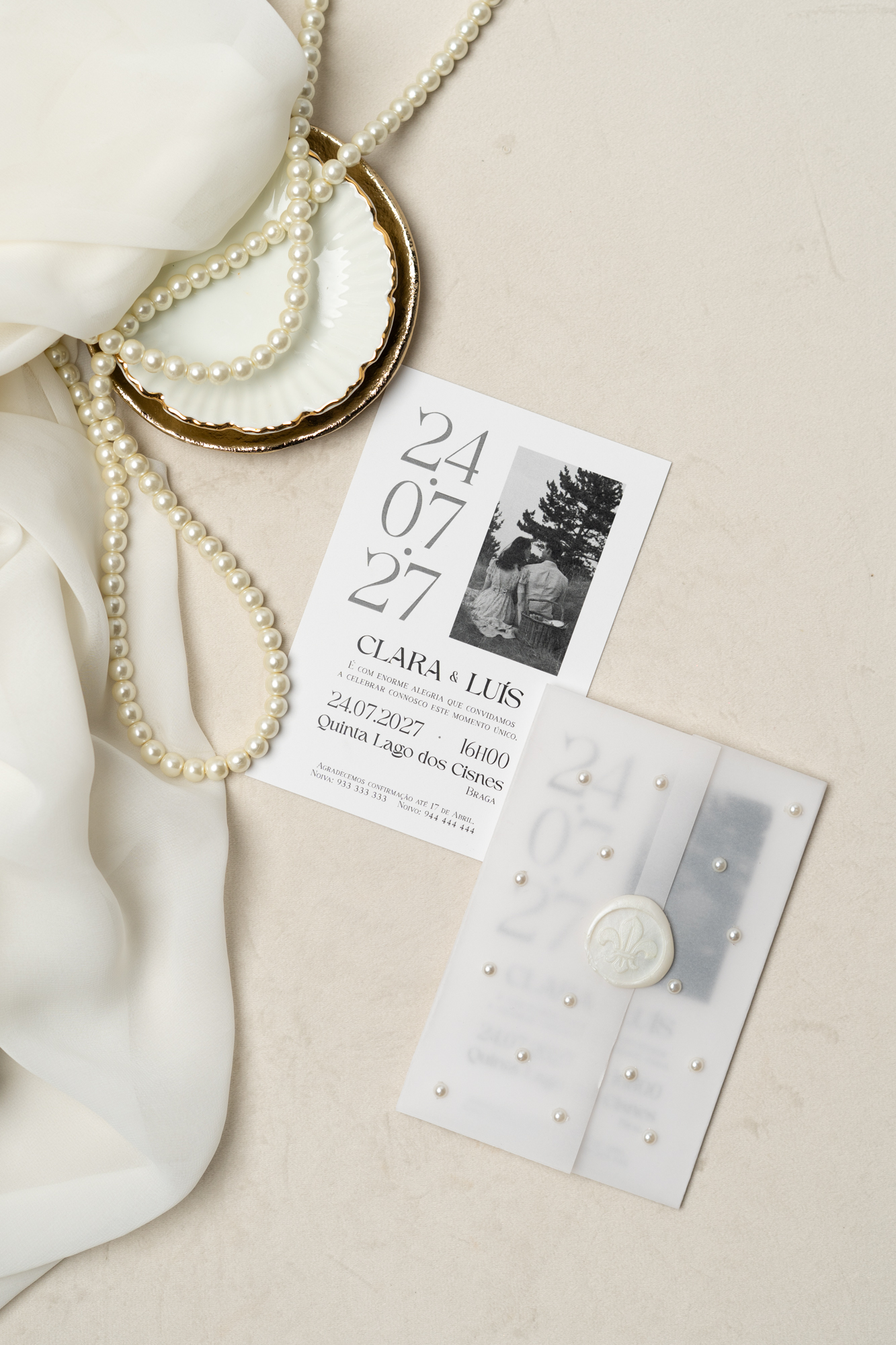 Convite Casamento Moderno Pérolas 5