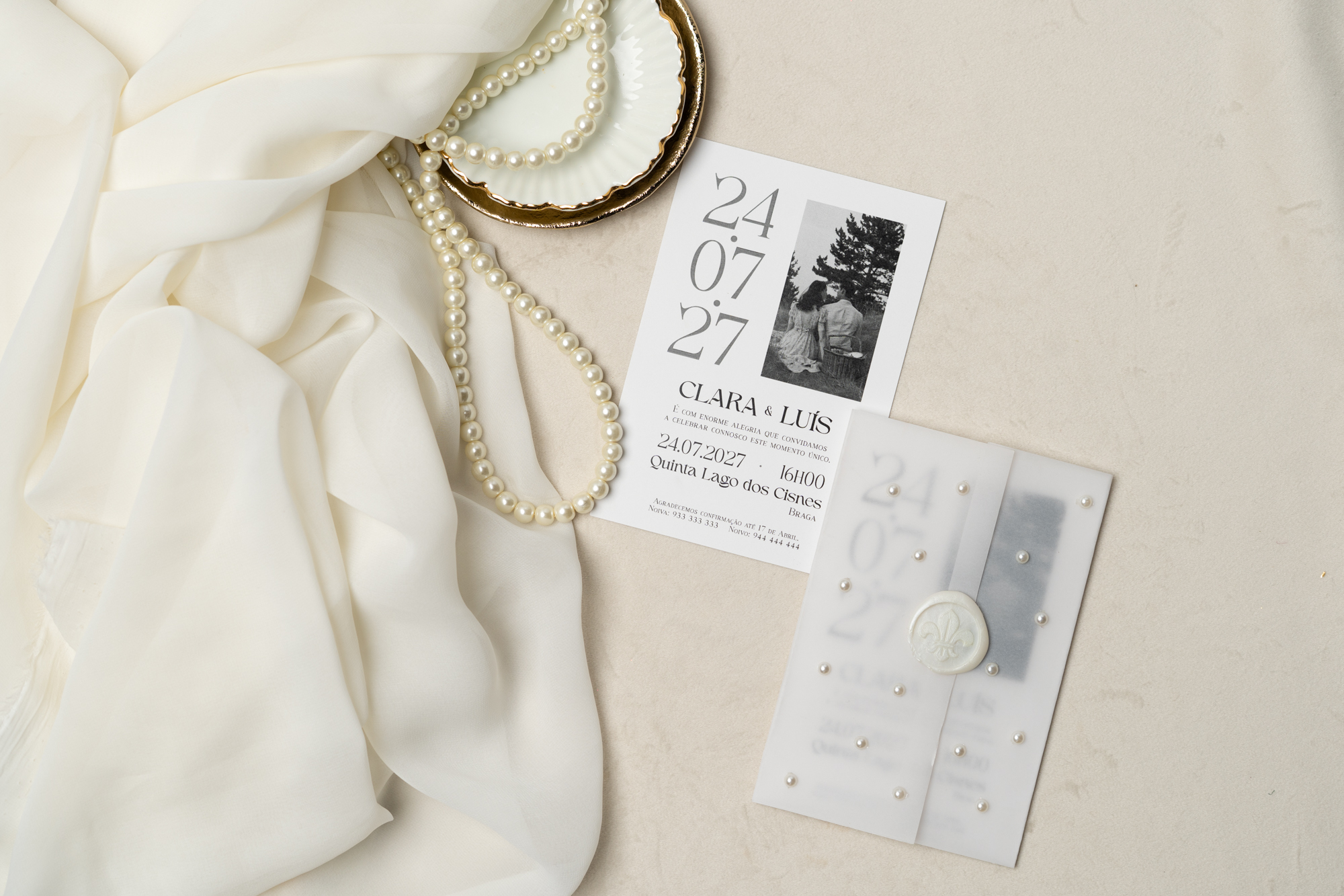 Convite Casamento Moderno Pérolas 6