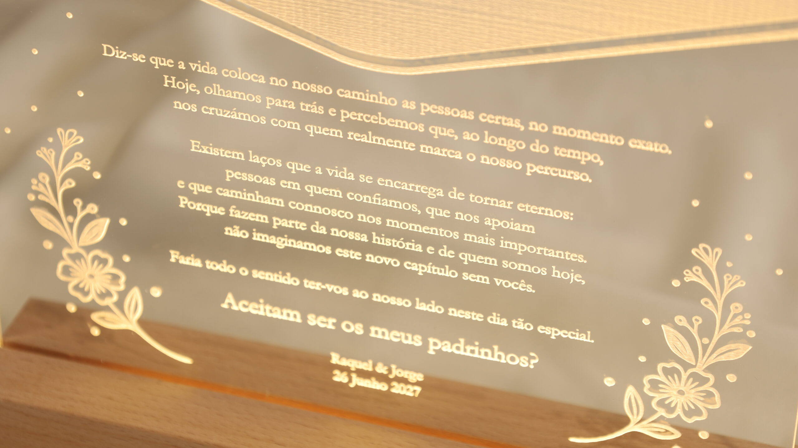 Convite Padrinhos Acrílico Led 3