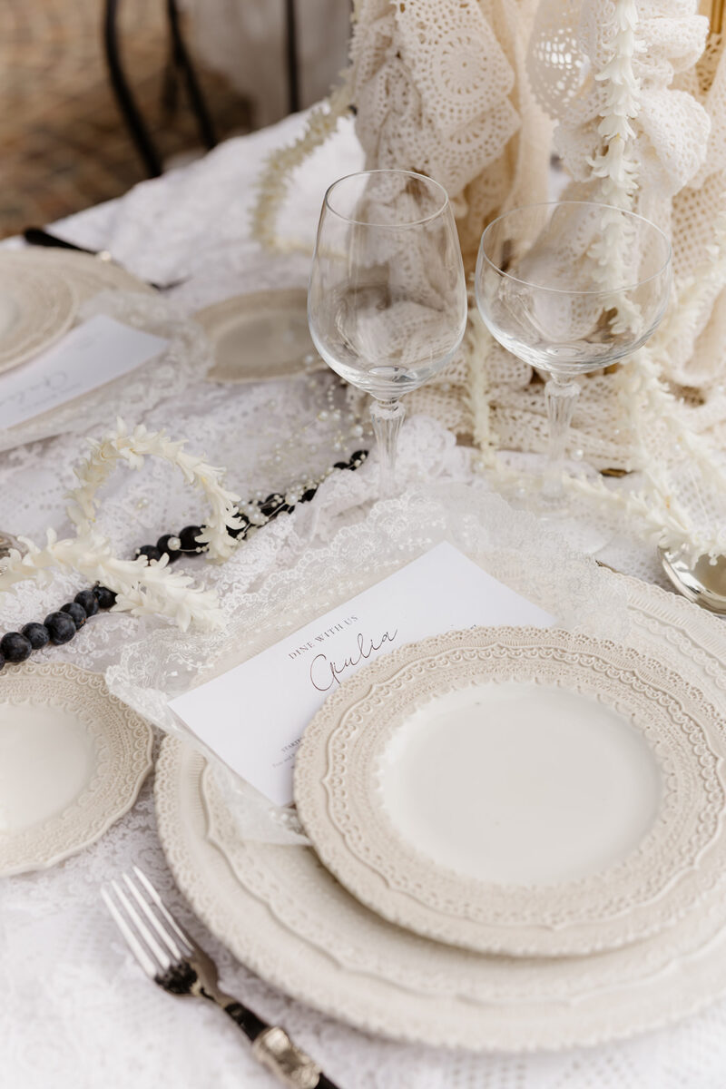 Menu e Marcador de Lugar Casamento com renda