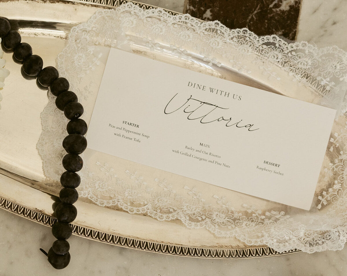 Menu de casamento em renda na Villa Astor, em Sorrento