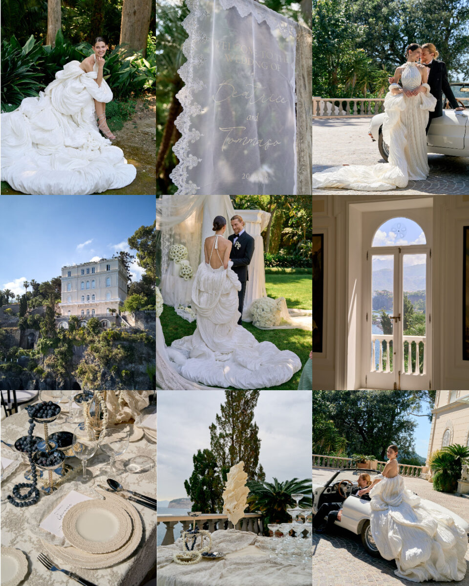 Detalhe do editorial de casamento na Villa Astor, em Sorrento, com estacionário em renda da Miminhos Rita Catita