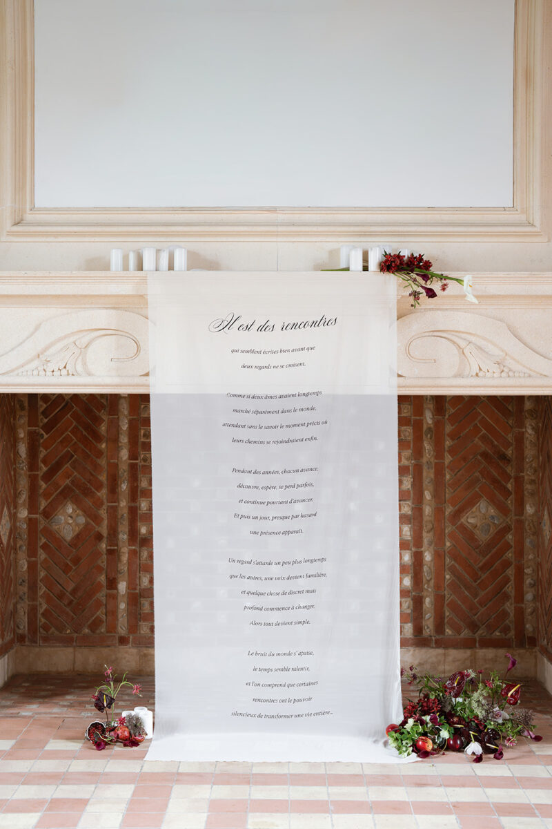 Tecido personalizado para casamento no Château Savignac